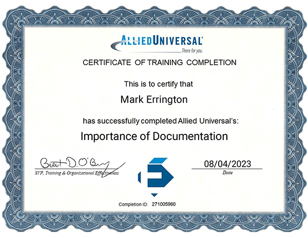Allied Universal Importance of Documentation